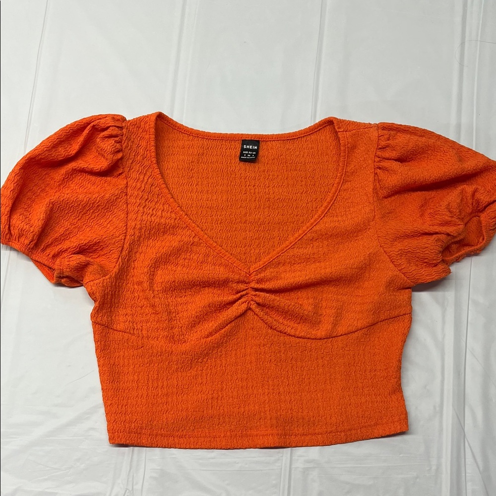 SHEIN Vibrant Orange Puff Sleeve Blouse - Small